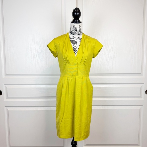 REISS Plunge Neck Yellow Dress Size 8 - Picture 1 of 5